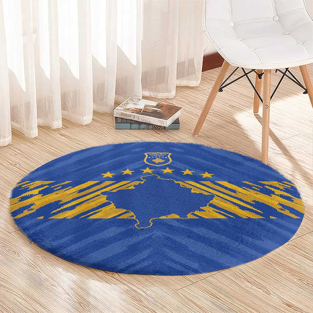 Kosovo Football 2026 Round Carpet Rising Nation Blue Gold - Wonder Print Shop