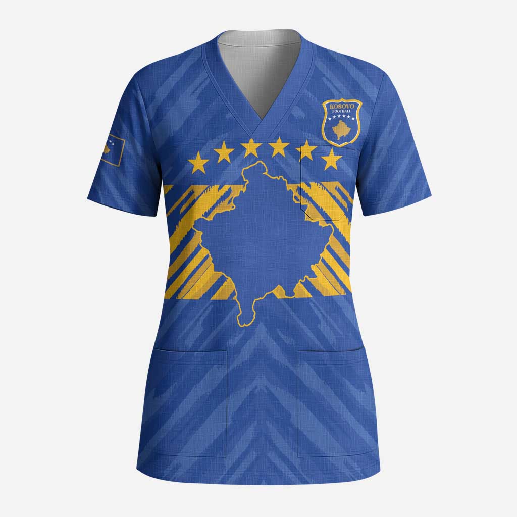 Custom Kosovo Football 2026 Scrub Top Rising Nation Blue Gold - Wonder Print Shop