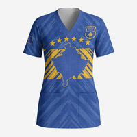 Custom Kosovo Football 2026 Scrub Top Rising Nation Blue Gold - Wonder Print Shop