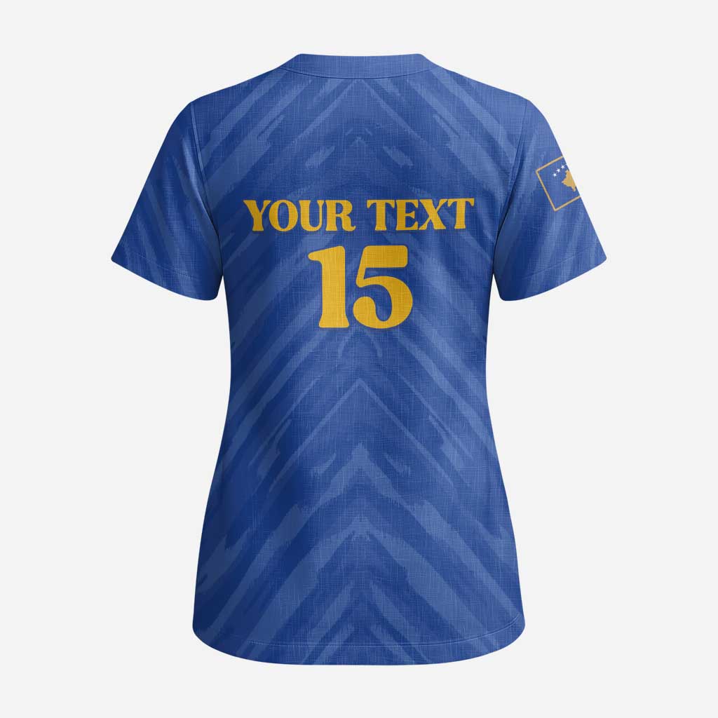 Custom Kosovo Football 2026 Scrub Top Rising Nation Blue Gold - Wonder Print Shop