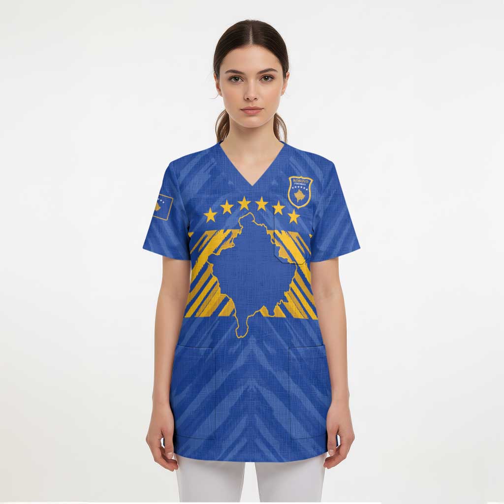 Custom Kosovo Football 2026 Scrub Top Rising Nation Blue Gold - Wonder Print Shop