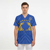 Custom Kosovo Football 2026 Scrub Top Rising Nation Blue Gold - Wonder Print Shop