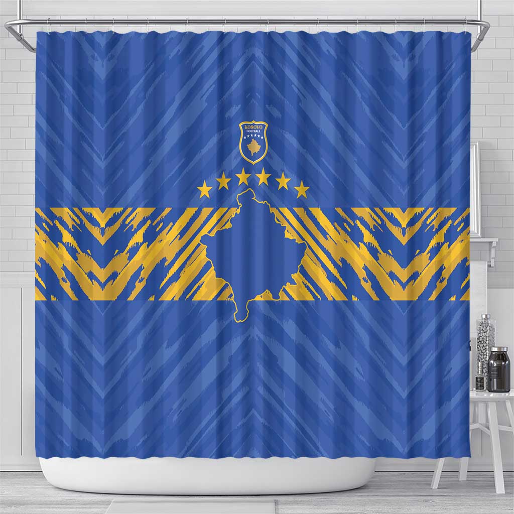 Kosovo Football 2026 Shower Curtain Rising Nation Blue Gold - Wonder Print Shop