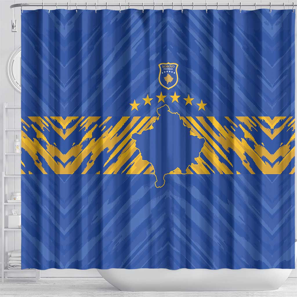 Kosovo Football 2026 Shower Curtain Rising Nation Blue Gold - Wonder Print Shop