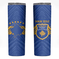 Custom Kosovo Football 2026 Skinny Tumbler Rising Nation Blue Gold - Wonder Print Shop
