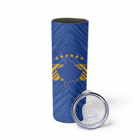 Custom Kosovo Football 2026 Skinny Tumbler Rising Nation Blue Gold - Wonder Print Shop