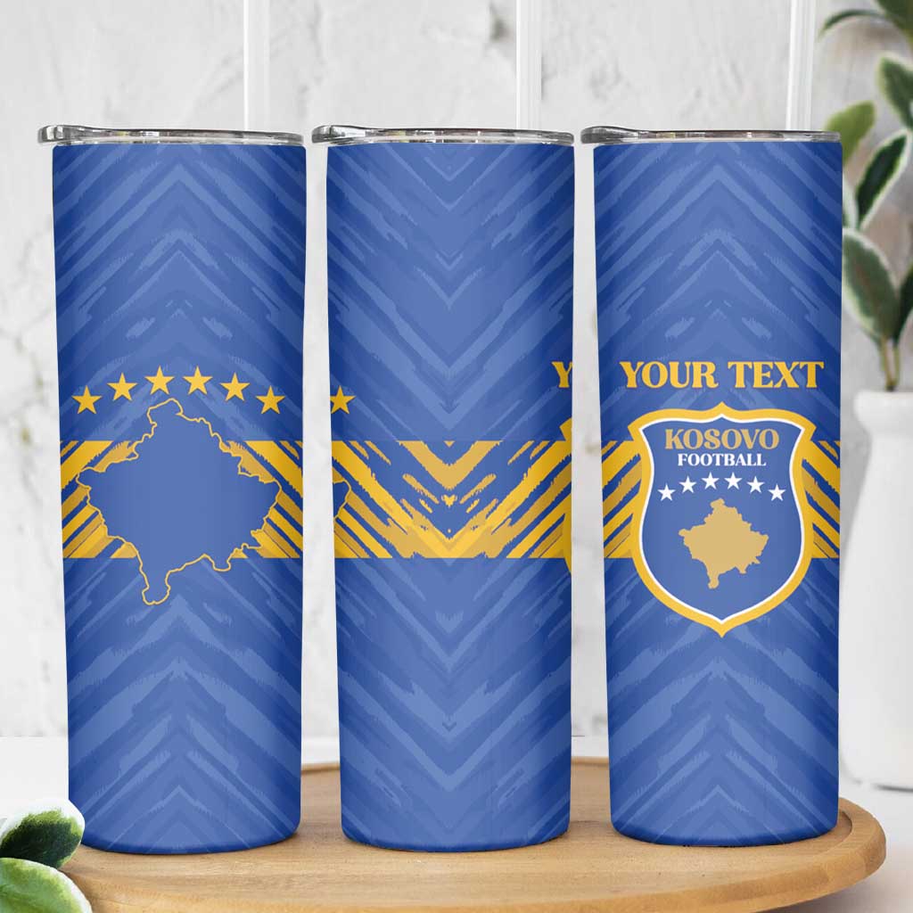 Custom Kosovo Football 2026 Skinny Tumbler Rising Nation Blue Gold - Wonder Print Shop