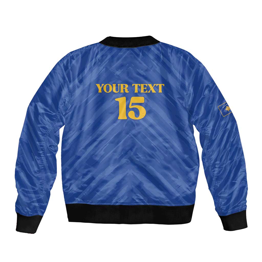 Custom Kosovo Football 2026 Sleeve Zip Bomber Jacket Rising Nation Blue Gold - Wonder Print Shop