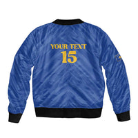 Custom Kosovo Football 2026 Sleeve Zip Bomber Jacket Rising Nation Blue Gold - Wonder Print Shop