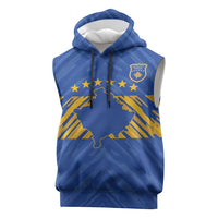 Custom Kosovo Football 2026 Sleeveless Hoodie Rising Nation Blue Gold - Wonder Print Shop