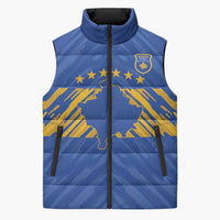 Custom Kosovo Football 2026 Sleeveless Puffer Jacket Rising Nation Blue Gold - Wonder Print Shop