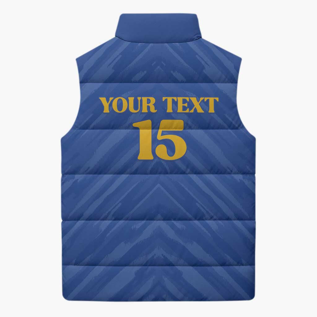 Custom Kosovo Football 2026 Sleeveless Puffer Jacket Rising Nation Blue Gold - Wonder Print Shop