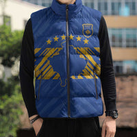 Custom Kosovo Football 2026 Sleeveless Puffer Jacket Rising Nation Blue Gold - Wonder Print Shop