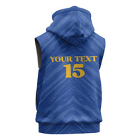 Custom Kosovo Football 2026 Sleeveless Zip Hoodie Rising Nation Blue Gold - Wonder Print Shop