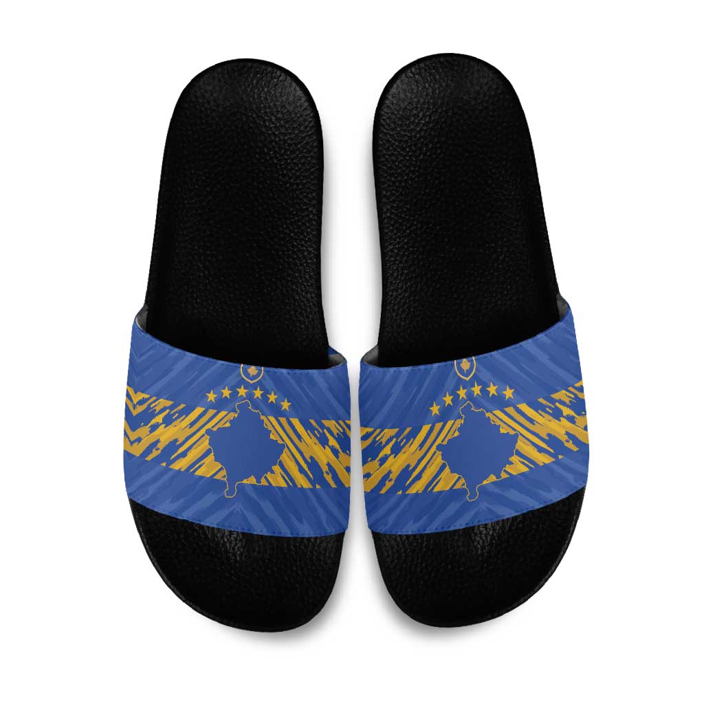 Kosovo Football 2026 Slide Sandals Rising Nation Blue Gold - Wonder Print Shop