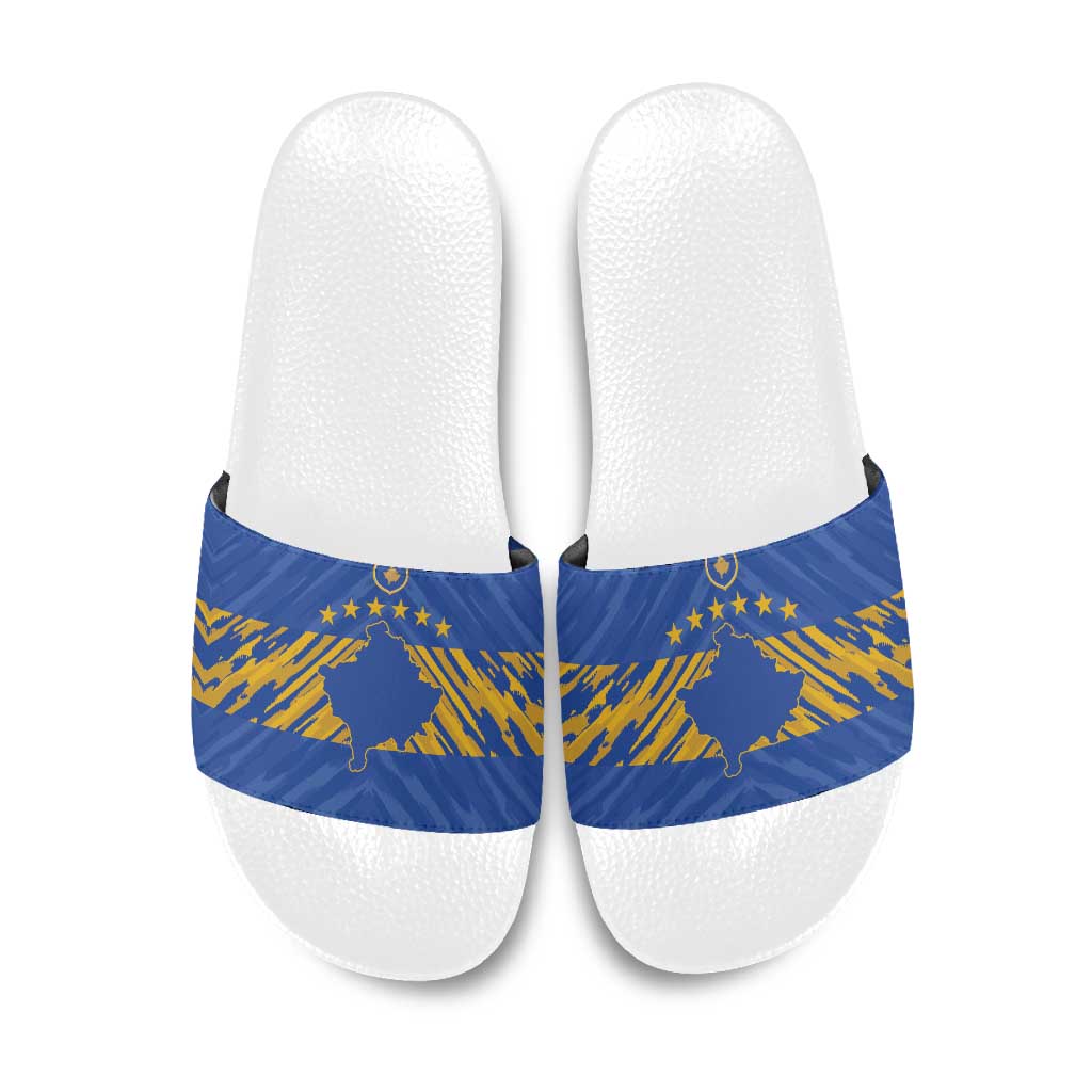 Kosovo Football 2026 Slide Sandals Rising Nation Blue Gold - Wonder Print Shop