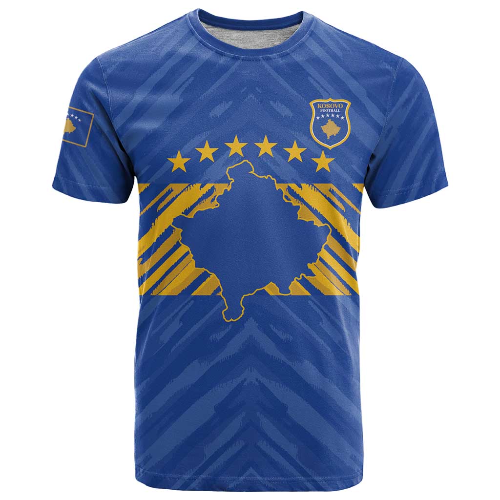 Custom Kosovo Football 2026 T Shirt Rising Nation Blue Gold - Wonder Print Shop
