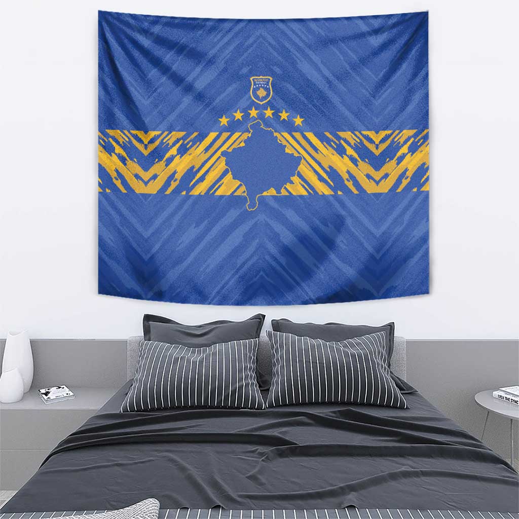 Kosovo Football 2026 Tapestry Rising Nation Blue Gold - Wonder Print Shop