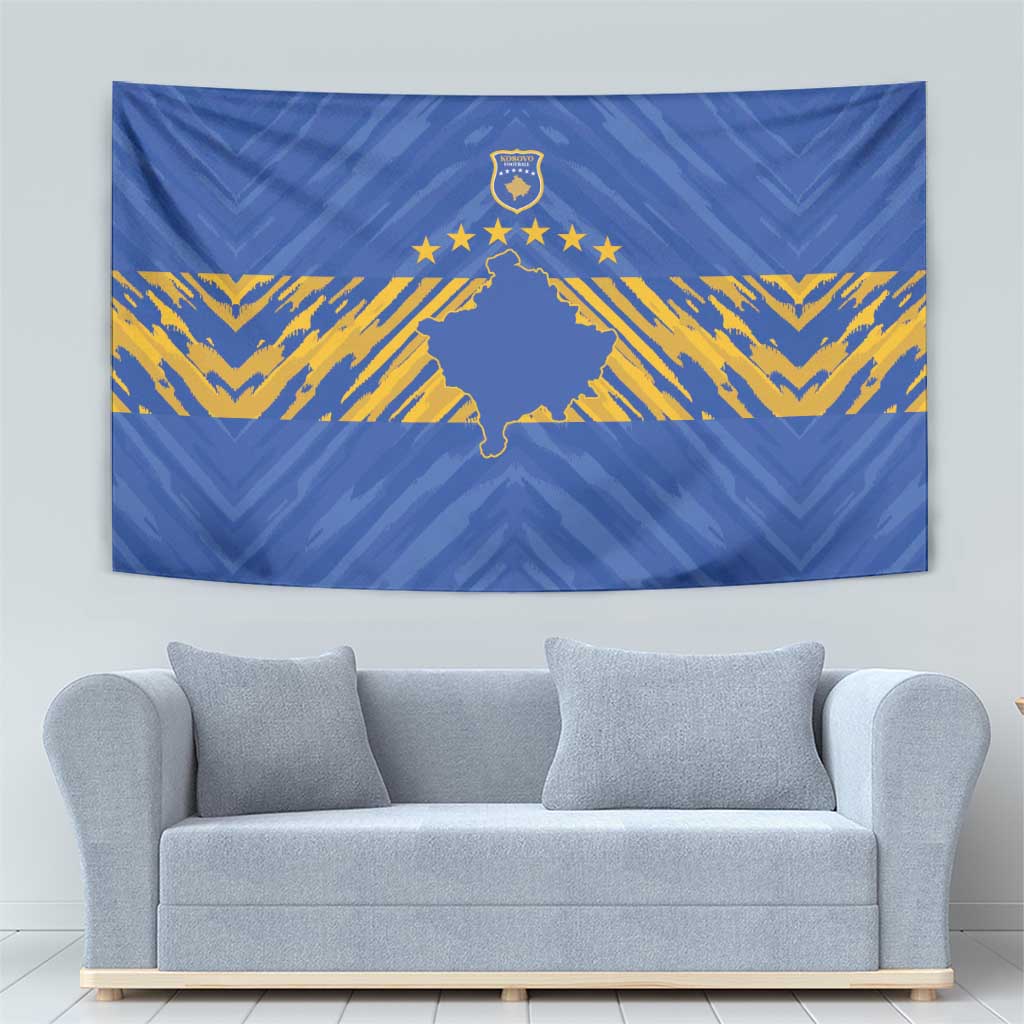 Kosovo Football 2026 Tapestry Rising Nation Blue Gold - Wonder Print Shop