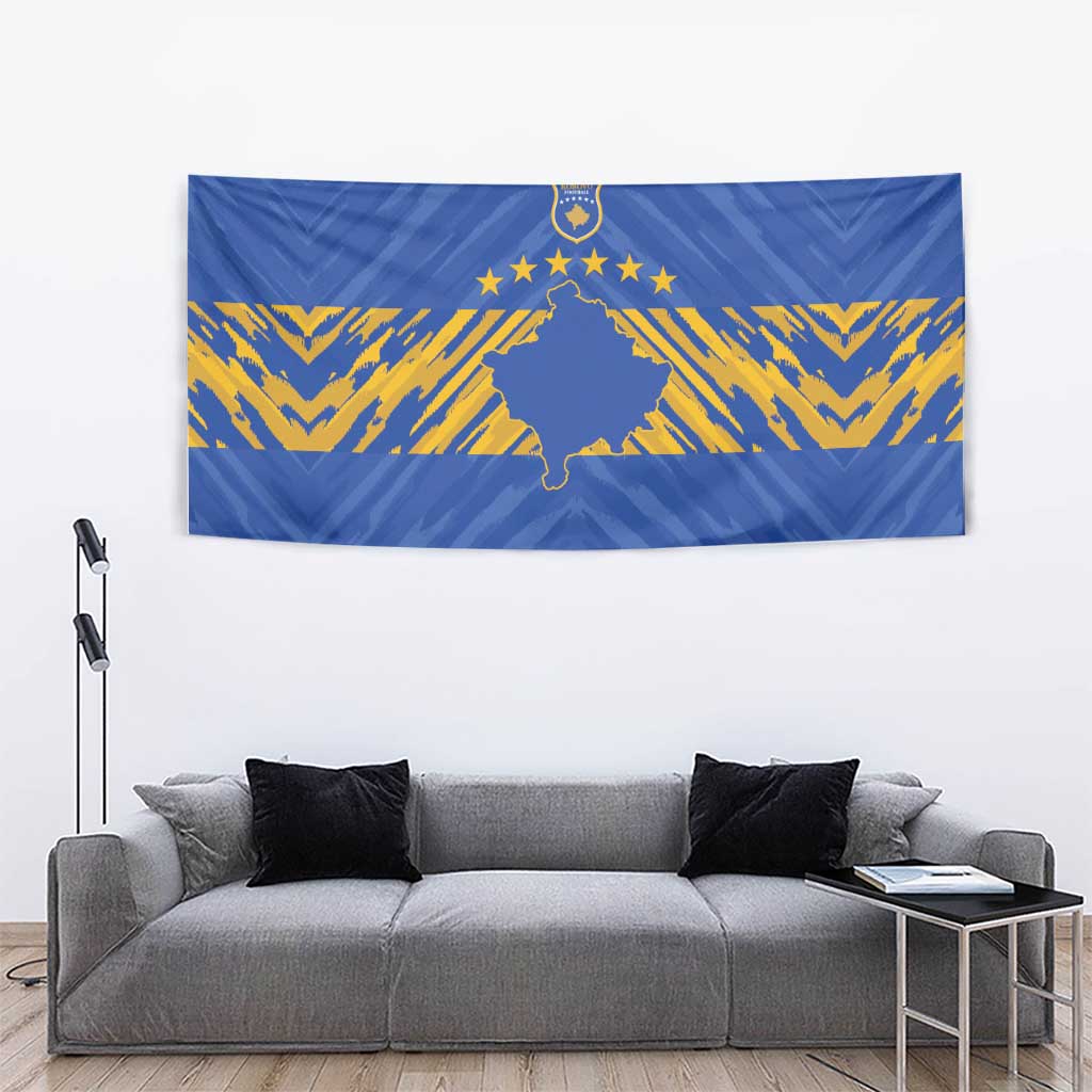 Kosovo Football 2026 Tapestry Rising Nation Blue Gold - Wonder Print Shop