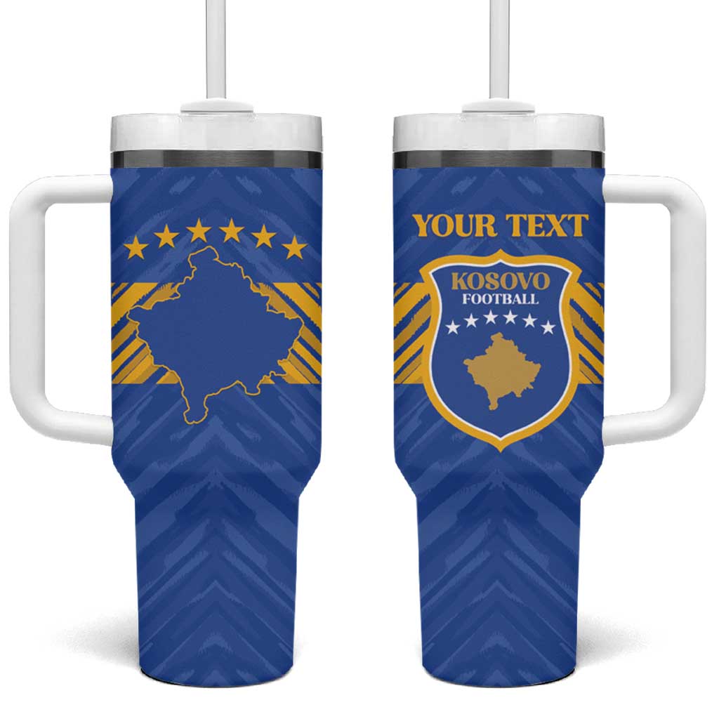 Custom Kosovo Football 2026 Tumbler With Handle Rising Nation Blue Gold - Wonder Print Shop
