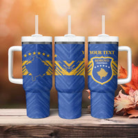 Custom Kosovo Football 2026 Tumbler With Handle Rising Nation Blue Gold - Wonder Print Shop