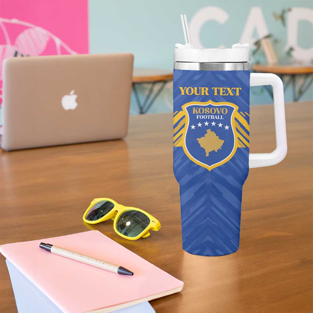 Custom Kosovo Football 2026 Tumbler With Handle Rising Nation Blue Gold - Wonder Print Shop