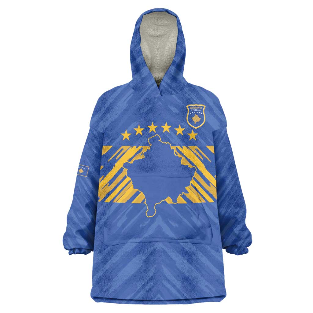 Custom Kosovo Football 2026 Wearable Blanket Hoodie Rising Nation Blue Gold - Wonder Print Shop