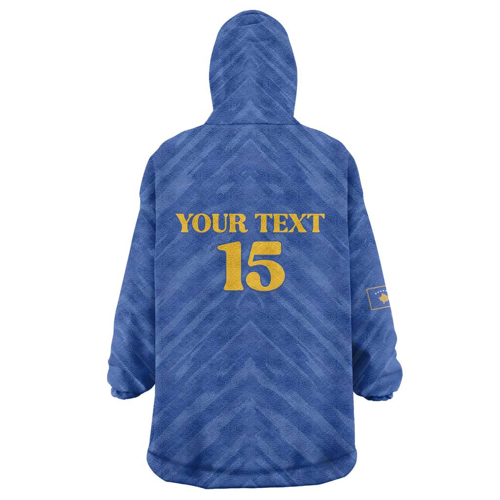 Custom Kosovo Football 2026 Wearable Blanket Hoodie Rising Nation Blue Gold - Wonder Print Shop