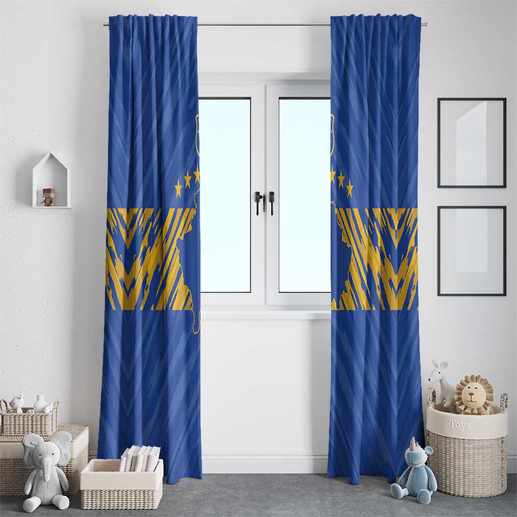 Kosovo Football 2026 Window Curtain Rising Nation Blue Gold - Wonder Print Shop