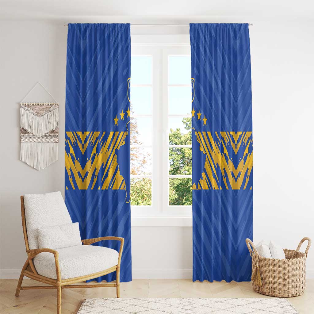 Kosovo Football 2026 Window Curtain Rising Nation Blue Gold - Wonder Print Shop
