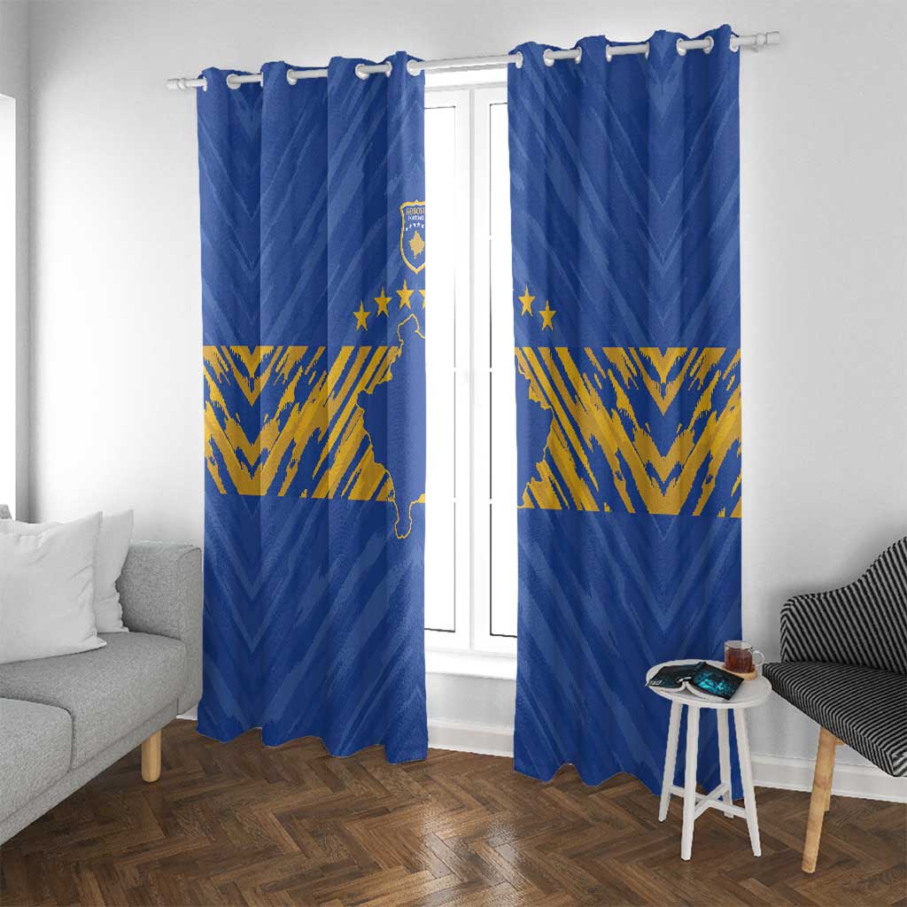 Kosovo Football 2026 Window Curtain Rising Nation Blue Gold - Wonder Print Shop