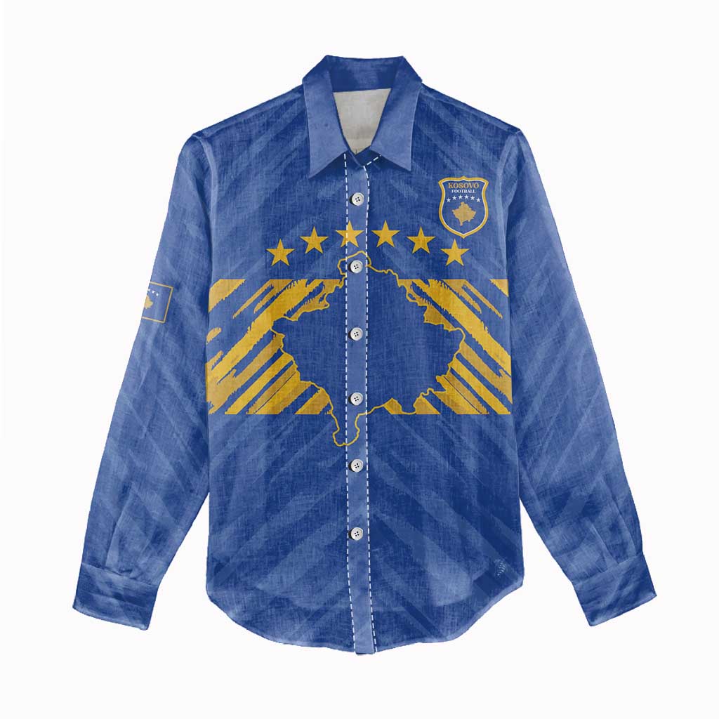 Custom Kosovo Football 2026 Women Casual Shirt Rising Nation Blue Gold - Wonder Print Shop
