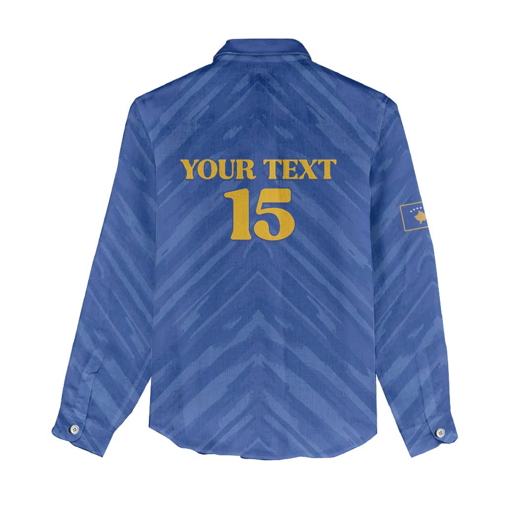 Custom Kosovo Football 2026 Women Casual Shirt Rising Nation Blue Gold - Wonder Print Shop