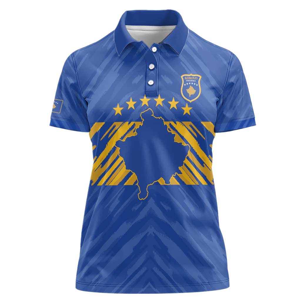 Custom Kosovo Football 2026 Women Polo Shirt Rising Nation Blue Gold - Wonder Print Shop
