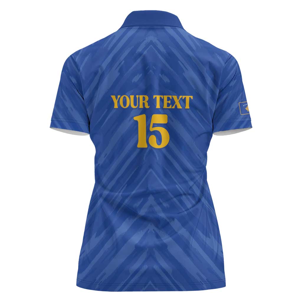 Custom Kosovo Football 2026 Women Polo Shirt Rising Nation Blue Gold - Wonder Print Shop