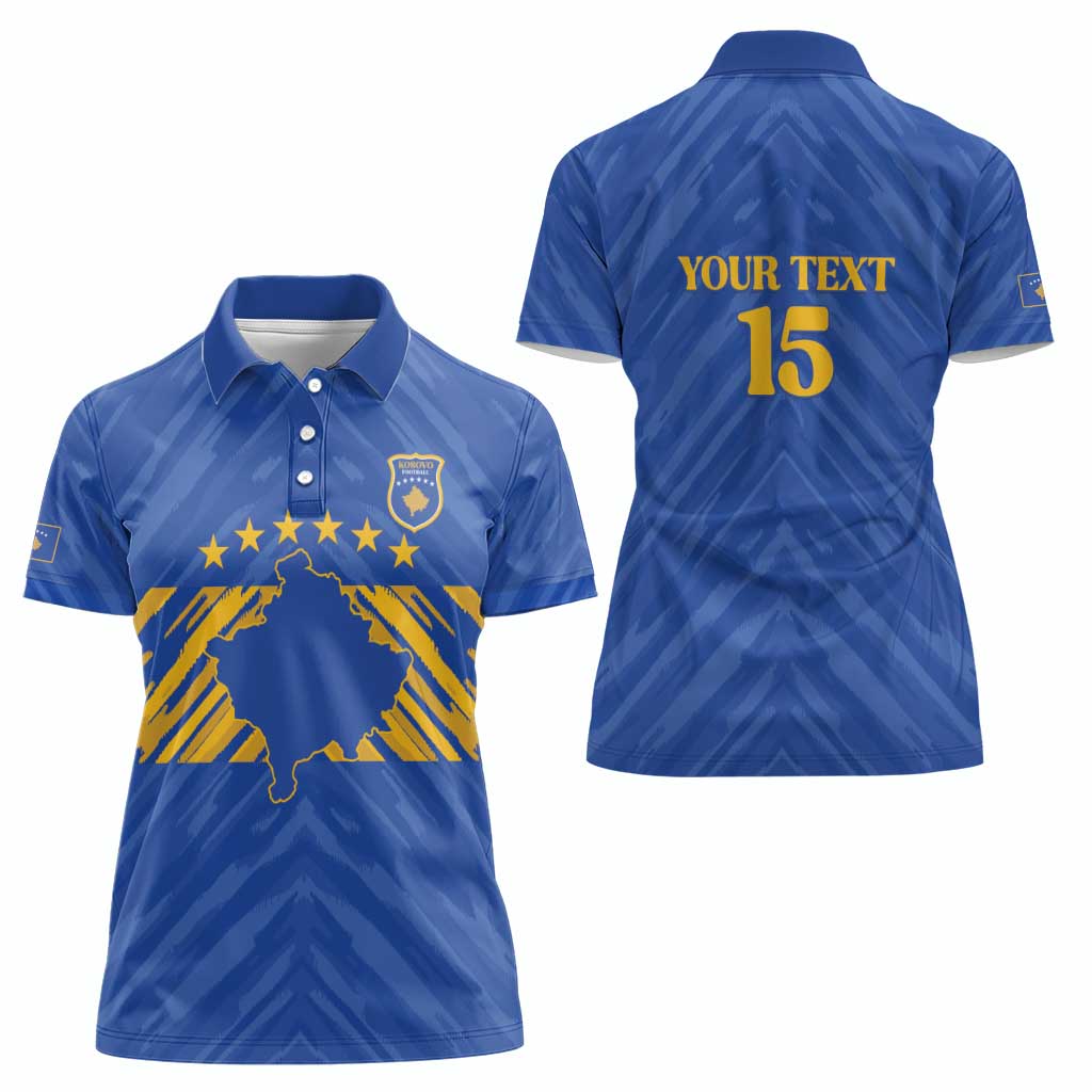 Custom Kosovo Football 2026 Women Polo Shirt Rising Nation Blue Gold - Wonder Print Shop