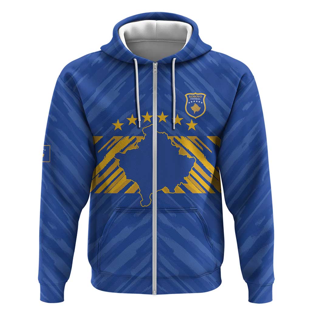 Custom Kosovo Football 2026 Zip Hoodie Rising Nation Blue Gold - Wonder Print Shop