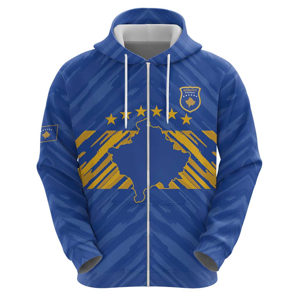 Custom Kosovo Football 2026 Zip Hoodie Rising Nation Blue Gold - Wonder Print Shop