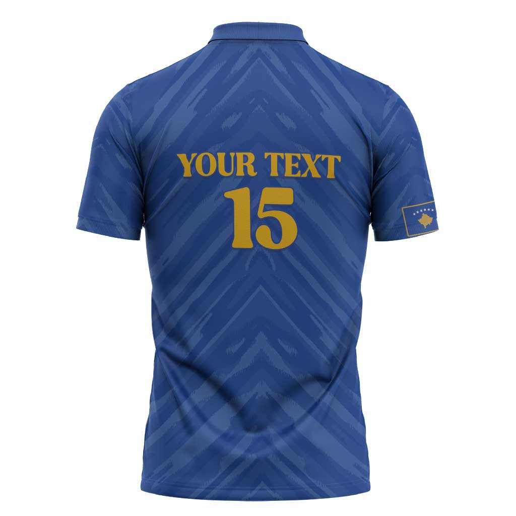 Custom Kosovo Football 2026 Zipper Polo Shirt Rising Nation Blue Gold - Wonder Print Shop