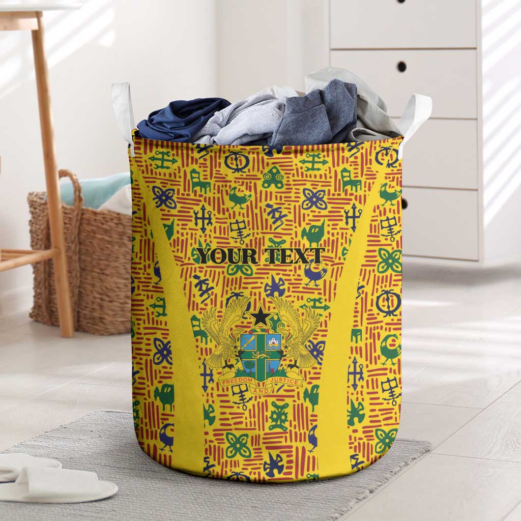 Custom Ghana Football Laundry Basket Yellow Adinkra Pattern - Wonder Print Shop