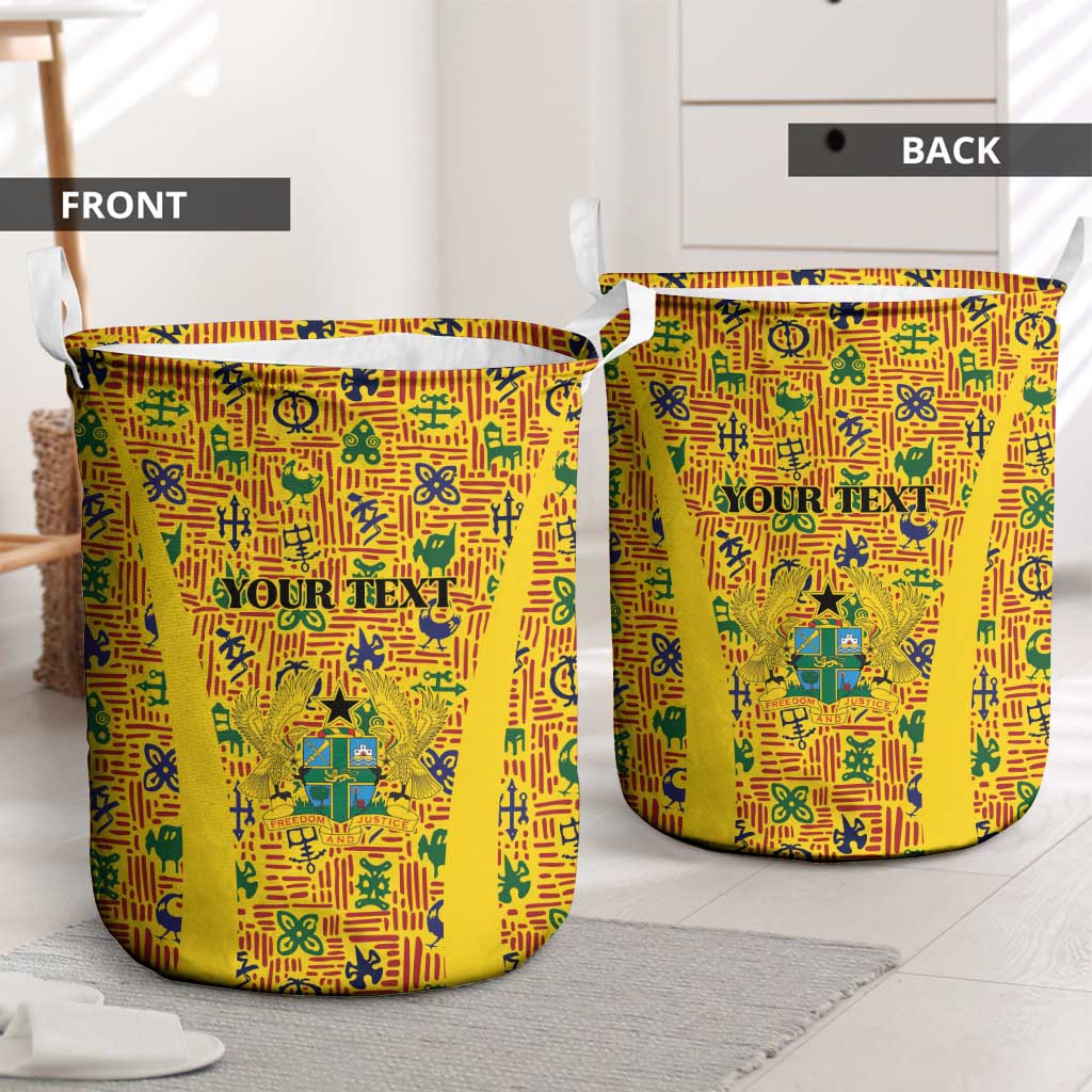 Custom Ghana Football Laundry Basket Yellow Adinkra Pattern - Wonder Print Shop