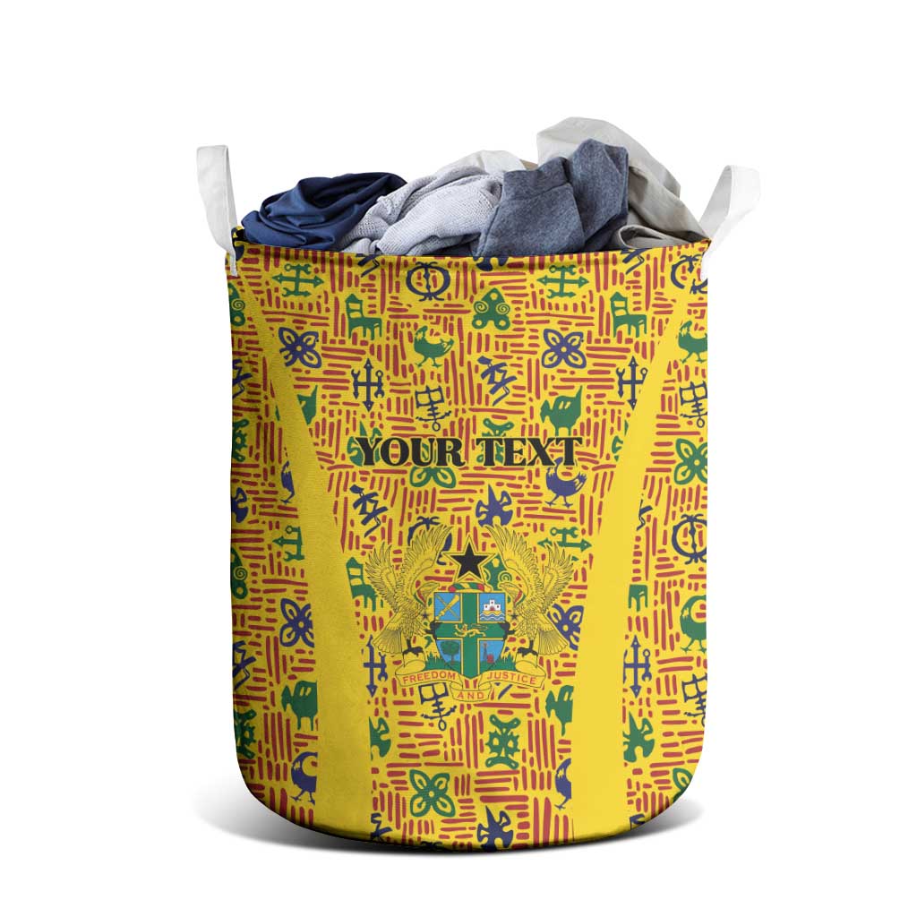 Custom Ghana Football Laundry Basket Yellow Adinkra Pattern - Wonder Print Shop
