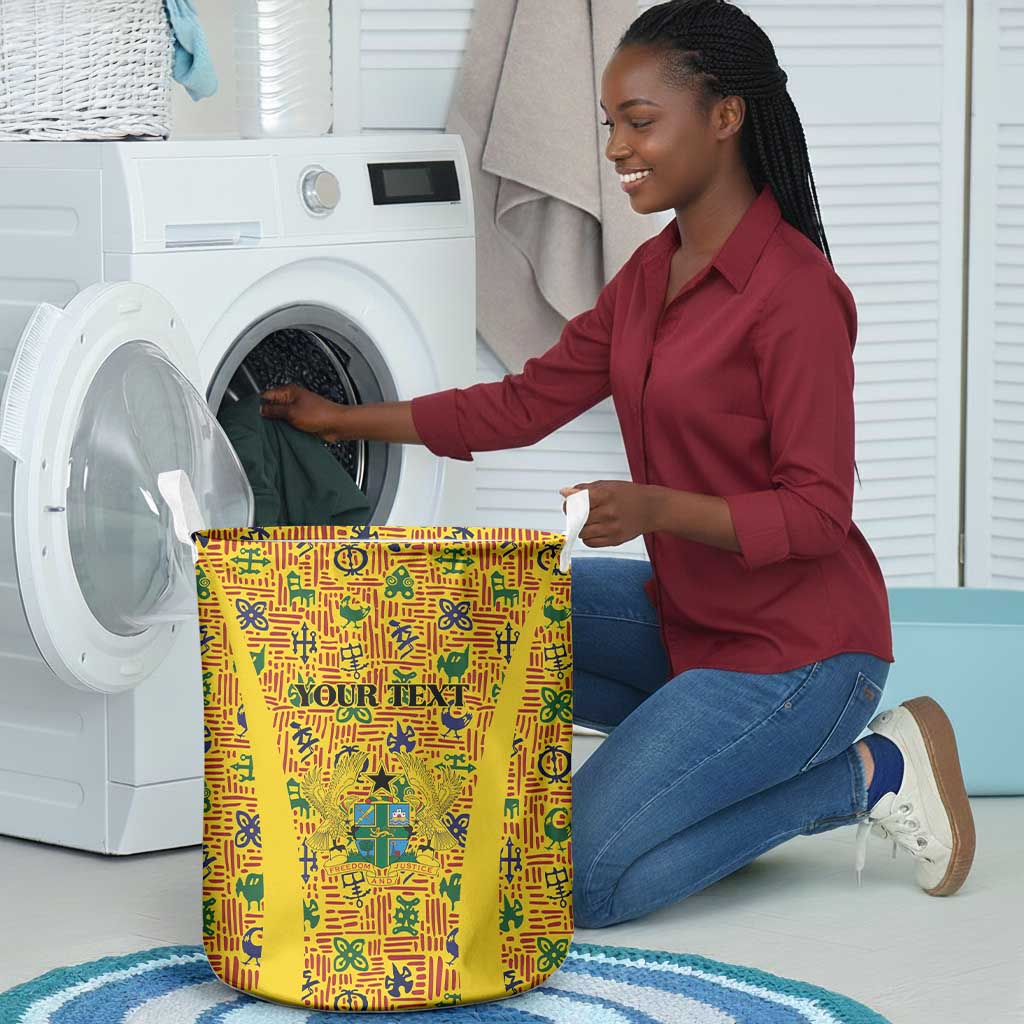 Custom Ghana Football Laundry Basket Yellow Adinkra Pattern - Wonder Print Shop