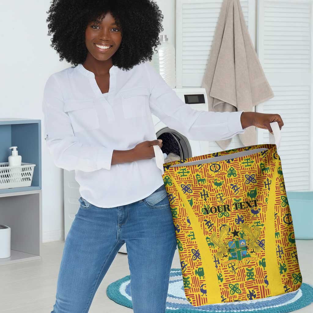 Custom Ghana Football Laundry Basket Yellow Adinkra Pattern - Wonder Print Shop