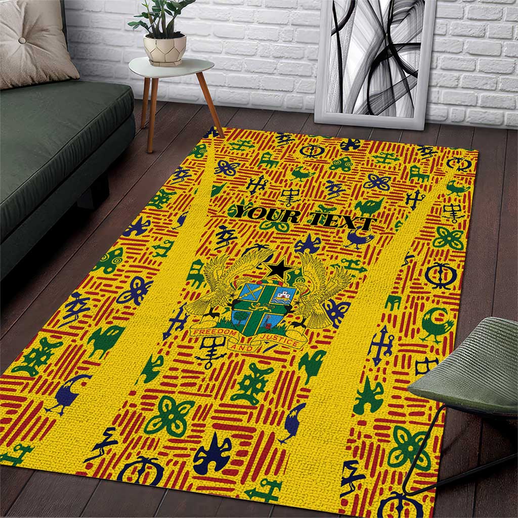 Custom Ghana Football Area Rug Yellow Adinkra Pattern - Wonder Print Shop