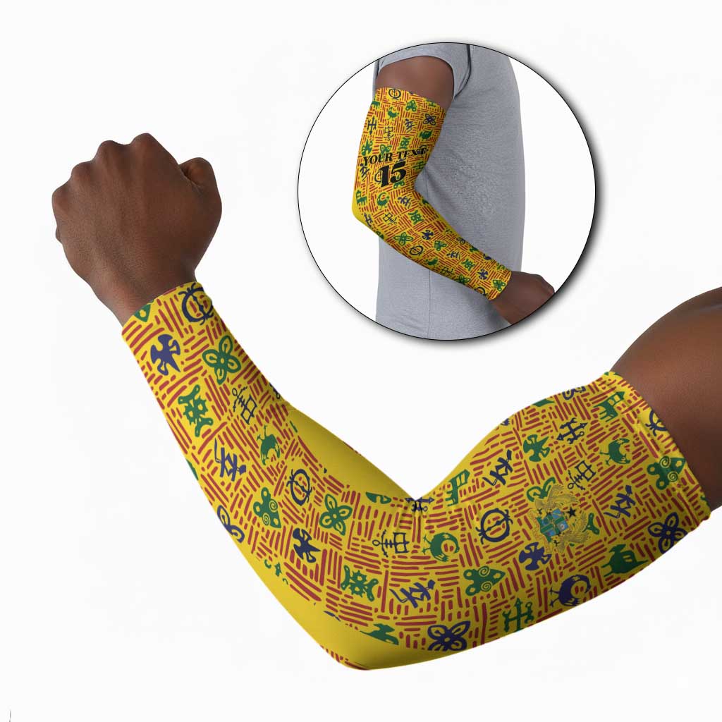 Custom Ghana Football Arm Sleeves Yellow Adinkra Pattern - Wonder Print Shop