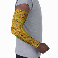 Custom Ghana Football Arm Sleeves Yellow Adinkra Pattern - Wonder Print Shop