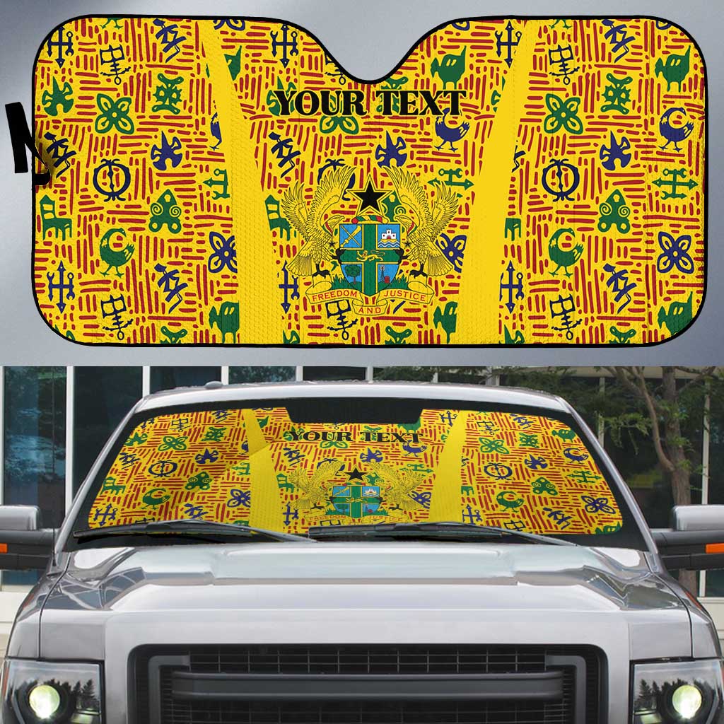 Custom Ghana Football Auto Sun Shade Yellow Adinkra Pattern - Wonder Print Shop