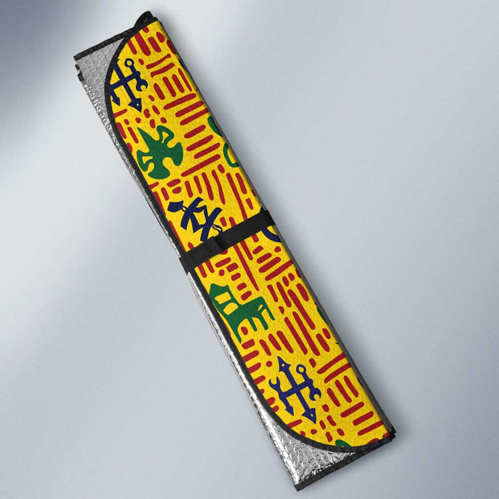 Custom Ghana Football Auto Sun Shade Yellow Adinkra Pattern - Wonder Print Shop
